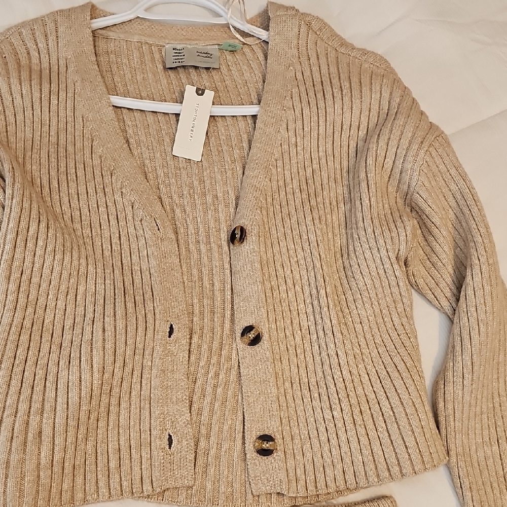 Anthropologie Tan Cardigan Skirt Set New - Picture 4 of 6